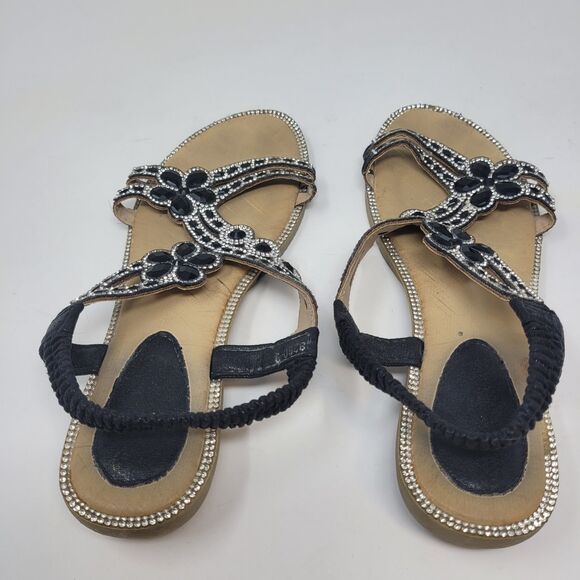 size 7 Women's summer sandals Rhinestone Crystal flowers, bohemian Roman sandals - Picture 2 of 5